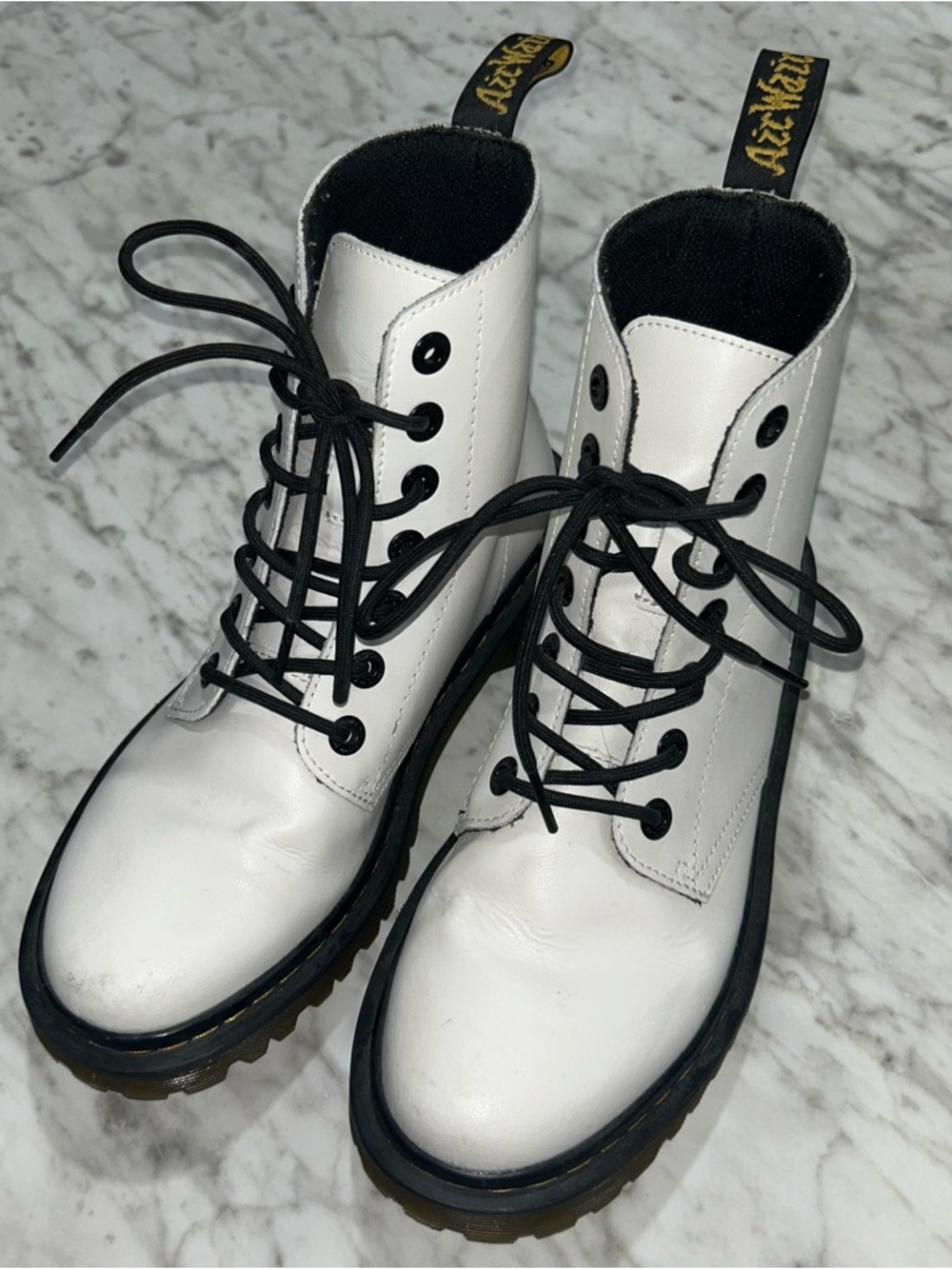 Doc martens White Lace-Up Combat Boots with Black Trim - Women's